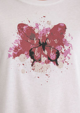 Kelebek Bask?l? Beyaz Istanbul Tisort - Mavi фото 6