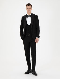 Siyah Ex. Slim Fit Yelekli Smokin