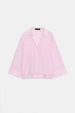 CAMISA FLUIDA CON LINO / Rosa / Blanco - Zara фото 6