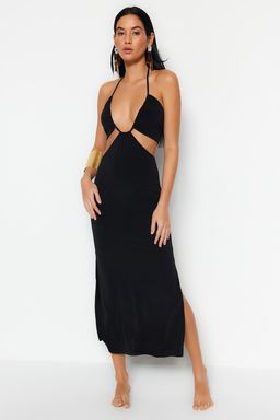 TRENDYOLMILLA Siyah Vucuda Oturan Maxi Orme Cut Out/Pencere Plaj Elbisesi TBESS23EL00122  фото 8
