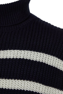 TRENDYOL MAN Lacivert Casual Unisex Oversize Fit Genis Kal?p Cizgili Triko Kazak TMNAW24KZ00017 - Trendyolmilla фото 11