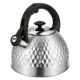 Чайник из нержавеющей стали Tea 2,6л, 22х20,5см, h24см, s0,34мм, дно s2мм, со свистком, многослойное капсульное дно, пластмассовая ручка, цветная коробка, Regent (Китай) Подходит для всех видов плит, включая индукционную