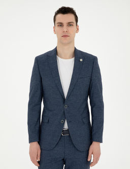 Lacivert Ex. Slim Fit Y_n Keten Kar___ml_ Tak_m Elbise