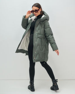 Куртка зимняя женская с капюшоном модная цвета хаки 7653Kh - Visdeer фото 19