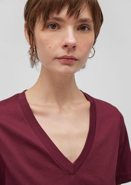 Pamuklu Merserize V Yaka Bordo Basic Tisort - Mavi фото 5