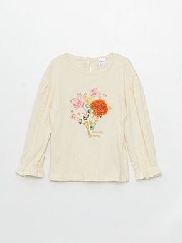 Bisiklet Yaka Uzun Kollu Nak?? Detayl? K?z Bebek Ti??rt