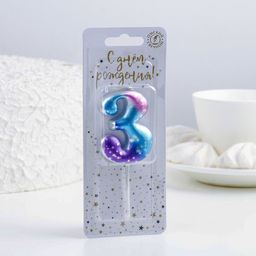 Свеча для торта цифра 3, космос, 5.5 см, 16 мин