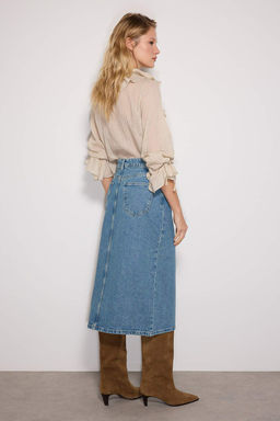 TRENDYOLMILLA Mavi Y?rtmacl? Midi Denim Etek TWOAW24ET00086 фото 12