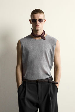 CAMISETA TANK PUNTO 100% LINO / Gris - Zara фото 2