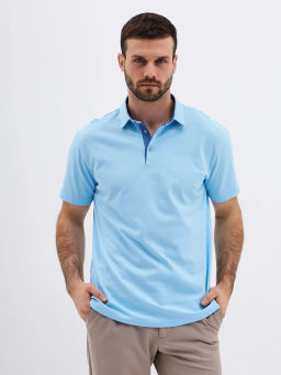 Джемпер мужской с воротником поло короткий рукав GREG G144-PO1246T-SAS201 (голубой)