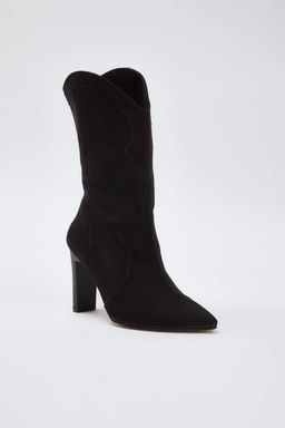 Siyah Suet Sivri Burun Blok Topuklu Kad?n Cizme TAKAW26CZ00016 - Trendyolmilla фото 2