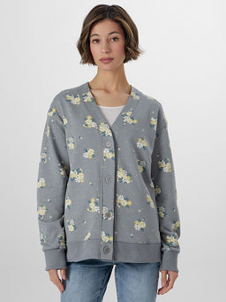 Кардиган серый с цветочным принтом