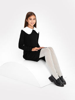 Цена за 3 пары! Колготки детские кремовые с рисунком в виде узких поперечных полосок