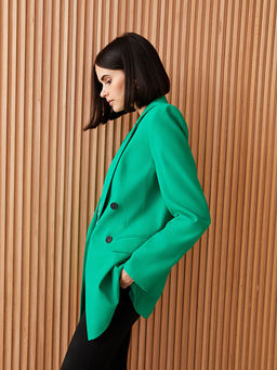 D?z Uzun Kollu Gabardin Kad?n Blazer Ceket
