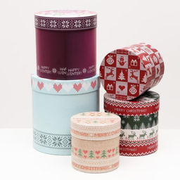 Набор круглых новогодних коробок 5 в 1 Вязаный 2, 23?23?25 - 15?15?15 см