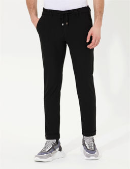 Siyah Slim Fit Beli Latikli _pli Kanvas Pantolon