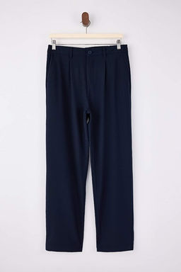 Lacivert Straight Fit Boru Pa_a Gofre Mevsimlik Erkek Dokuma Kuma_ Pantolon TMNSS26PL00005
