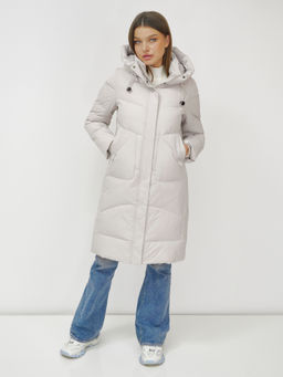 Куртка зимняя с капюшоном удлиненная стеганная бежевого цвета 9650B - Mtforce фото 14