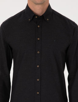 Siyah Slim Fit %100 Pamuk Yakas_ D__meli Flanel G_mlek