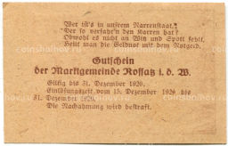 10 геллеров 1920 года Австрия  Россац в Вахау (нотгельд)