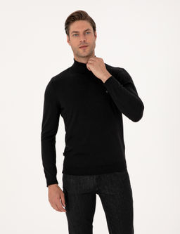 Siyah Slim Fit Bal_k__ Yaka Basic Triko Kazak - Pierre cardin фото 3