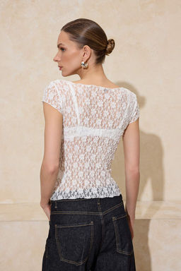 Bordo Fitted/Vucuda Oturan Kay?k Yaka K?sa Kollu Dantel Orme Bluz TWOSS26BZ00185 - Trendyolmilla фото 10