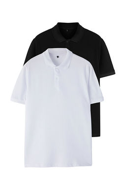 Siyah-Beyaz 2li Regular/Normal Kesim %100 Pamuklu Polo Yaka T-shirt - Trendyolmilla фото 2