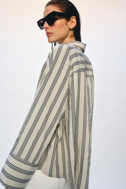 CAMISA OVERSIZE RAYAS ZW COLLECTION / Beige / Marino - Zara фото 3