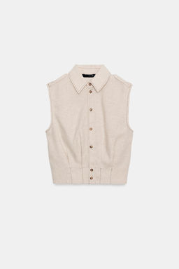 TOP PESPUNTES CON LINO / Beige claro