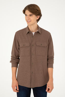 Мужская бежевая трикотажная рубашка Неожиданная скидка в корзине