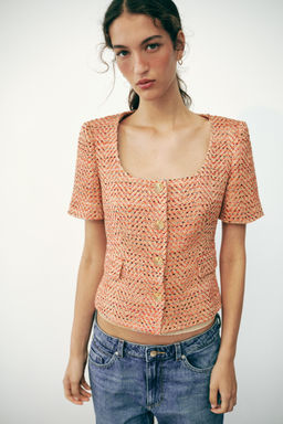 BLAZER ESCOTE REDONDO MANGA CORTA / Naranja - Zara фото 2