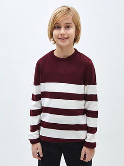 Bisiklet Yaka ?izgili Uzun Kollu Erkek ?ocuk Triko Kazak