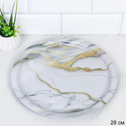 Поднос круглый 28 см Белый мрамор / DR-400 /уп 100/