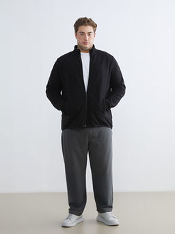 Standart Kal?p Dik Yaka Polar Erkek Fermuarl? Sweatshirt