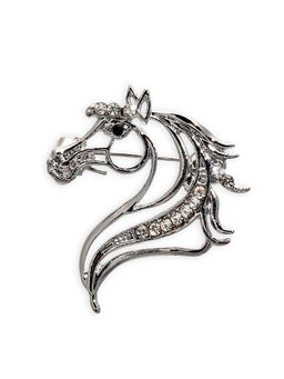 Брошь "Лошадь" изящная, цвет белый в серебре