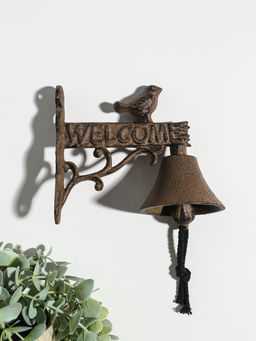 Колокол сувенирный чугун "Птица - Добро пожаловать" 13,5х16х8 см