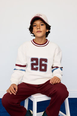 Bisiklet Yaka Bask_l_ __i Yumu_ak T_yl_ Sweatshirt Erkek _ocuk