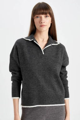 Regular Fit Yumusak Dokulu Polo Yaka Triko Kazak