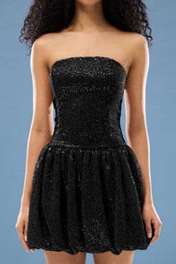 TRENDYOLMILLA Siyah Balon Etek Detayl? Payet Orme K?sa Elbise TPRSS25EL00119 фото 8