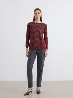 Bisiklet Yaka Desenli Kad?n Triko Kazak