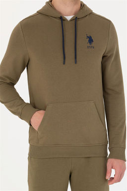 U. S. Polo Assn Мужской базовый свитшот цвета хаки с капюшоном - U.s. polo assn фото 6