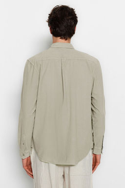 Bej Unisex Regular Fit %100 Pamuklu Keten Gorunumlu Gomlek TMNSS23GO00099