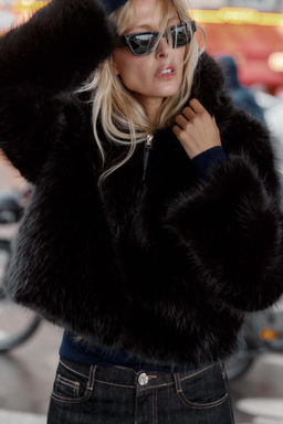 FAUX FUR HOODIE JACKET - Zara фото 3