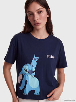 Stitch Bask?l? Kad?n ?ortlu Pijama Tak?m?