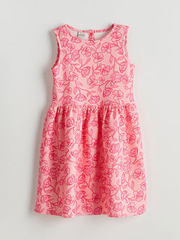 Bisiklet Yaka ?i?ekli K?z ?ocuk Elbise