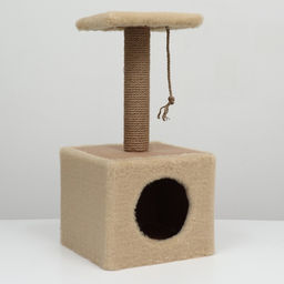 Домик для животных, с когтеточкой и полкой, джут, 32×32×64, бежевый