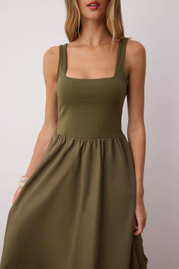 Trendyolmilla Siyah Ustu Esnek Viskon Alt K?sm? Genis Terrycotton Kontrast Dokuma Elbise TWOSS25EL00840  фото 10