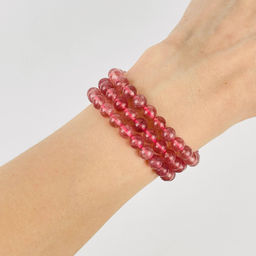 Бусины для украшений из Клубничного кварца (62 бусины) 39 см