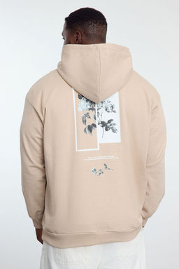 TRENDYOL MAN Buyuk Beden Tas Oversize/Genis Kesim Kapusonlu Ici Polarl? Cicek Bask?l? Sweatshirt TMNAW25AO00021 - Trendyolmilla фото 5
