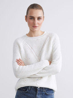 Bisiklet Yaka Kendinden Desenli Kad?n Triko Kazak